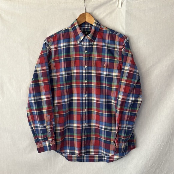 Ralph Lauren Shirt Madras Plaid Button Down Flesh-Color Pony Red Multi Men's L - Picture 2 of 8